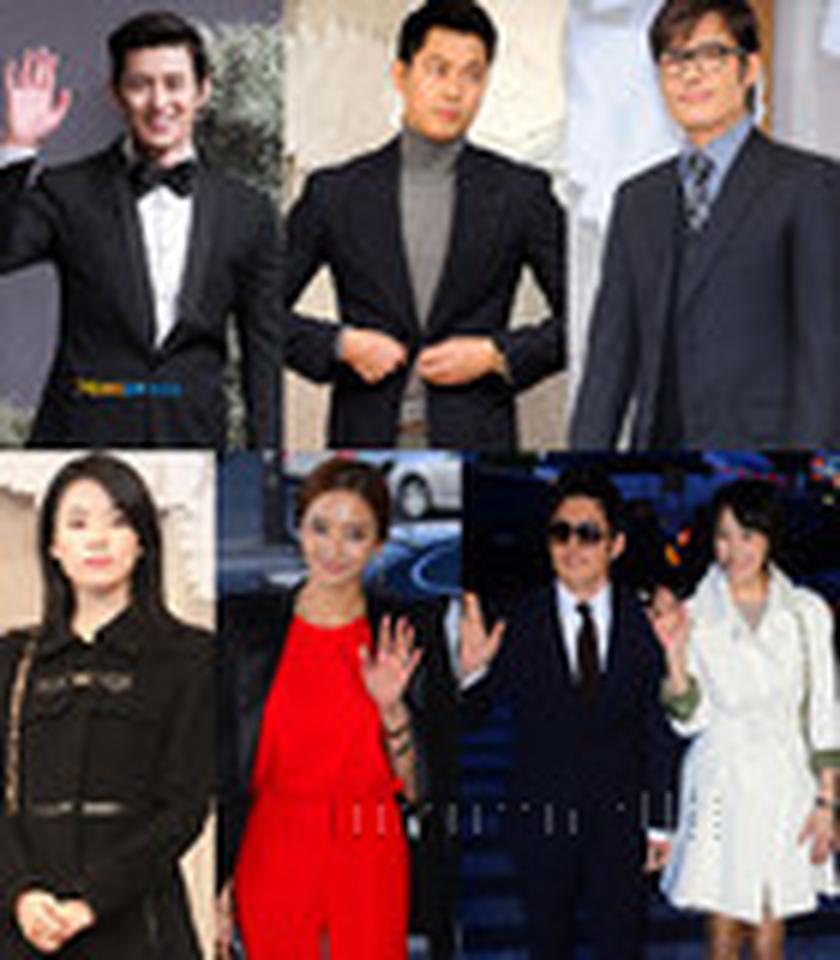 （左起上下）新郎官高修、嘉宾郑宇成、李秉宪、韩孝珠、韩彩英、张赫、金善雅