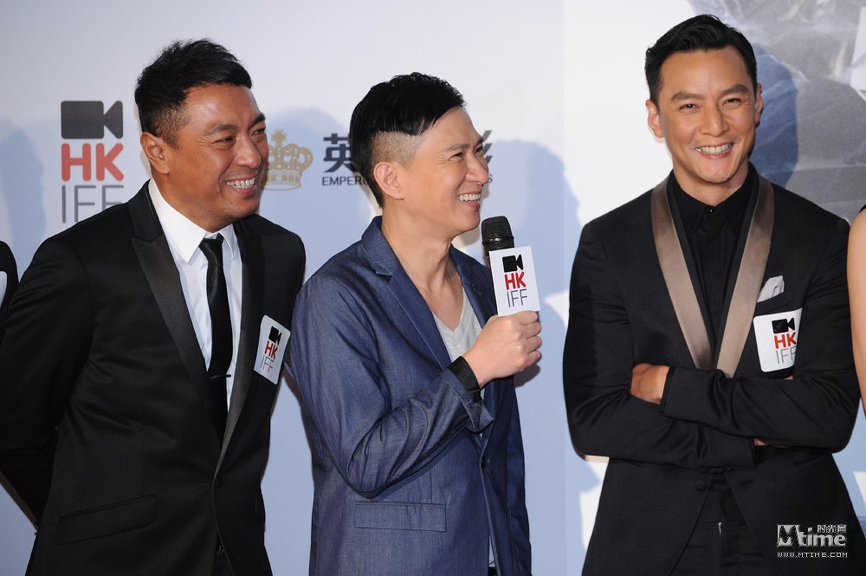 （左起）第38届香港国际电影节闭幕电影《魔警》演员姜皓文、张家辉及吴彦祖。