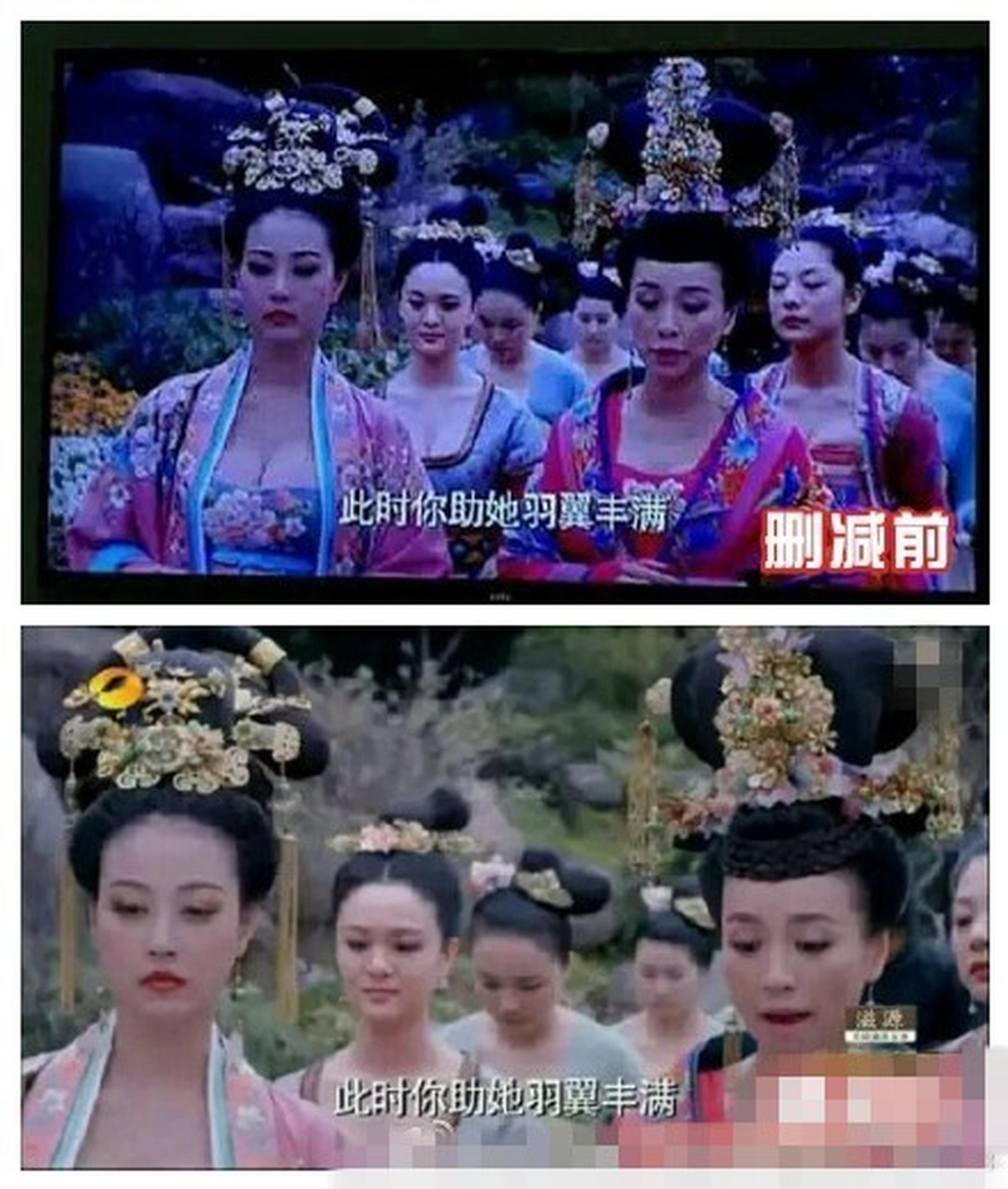 可怜杨妃和贵妃衣服上的精美刺绣观众全部都看不到了。