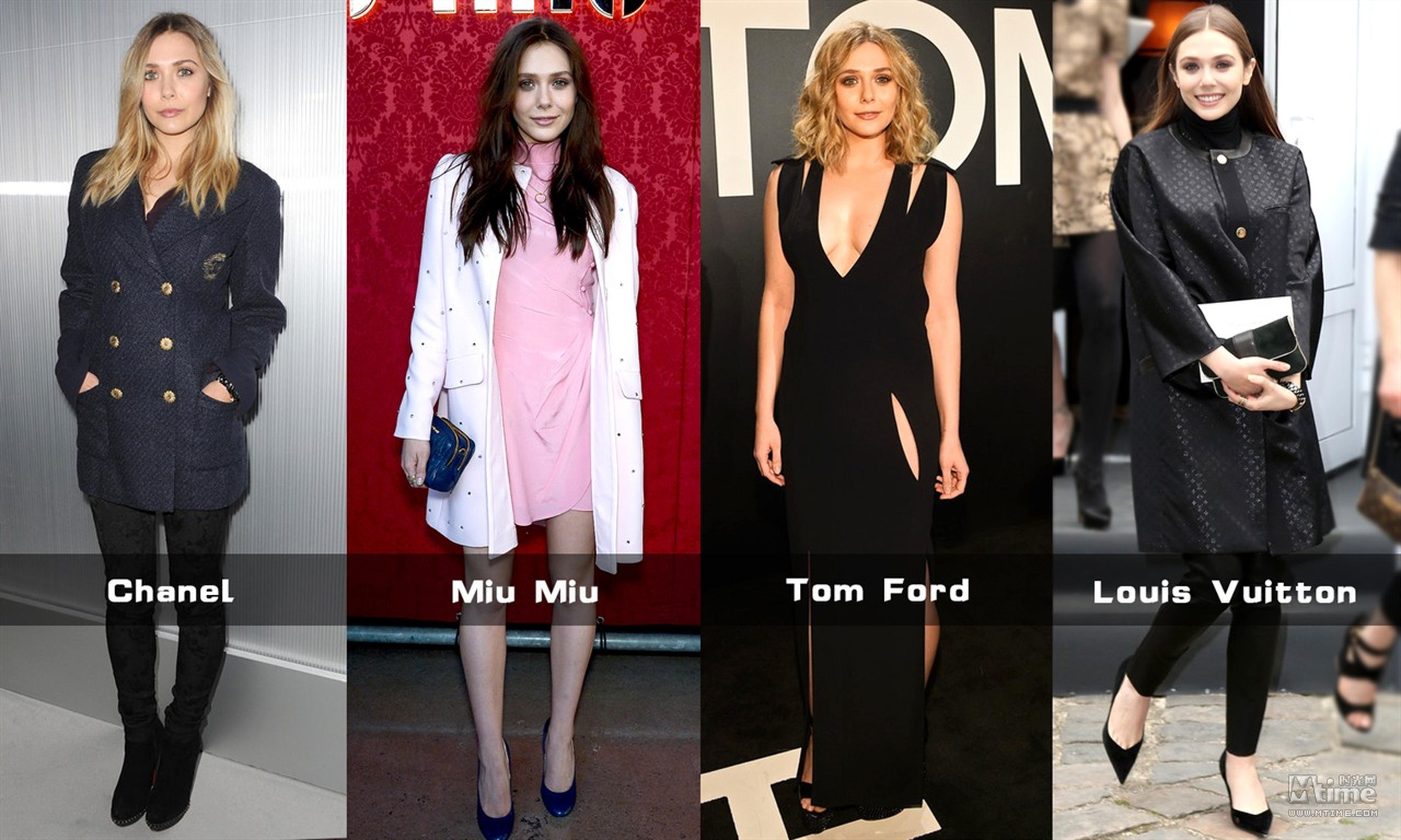 大牌设计师都爱我，纷纷邀我去前排看秀；左起分别为Chanel、Miu Miu、Tom Ford、LV。去年我还曾代言Miu Miu。