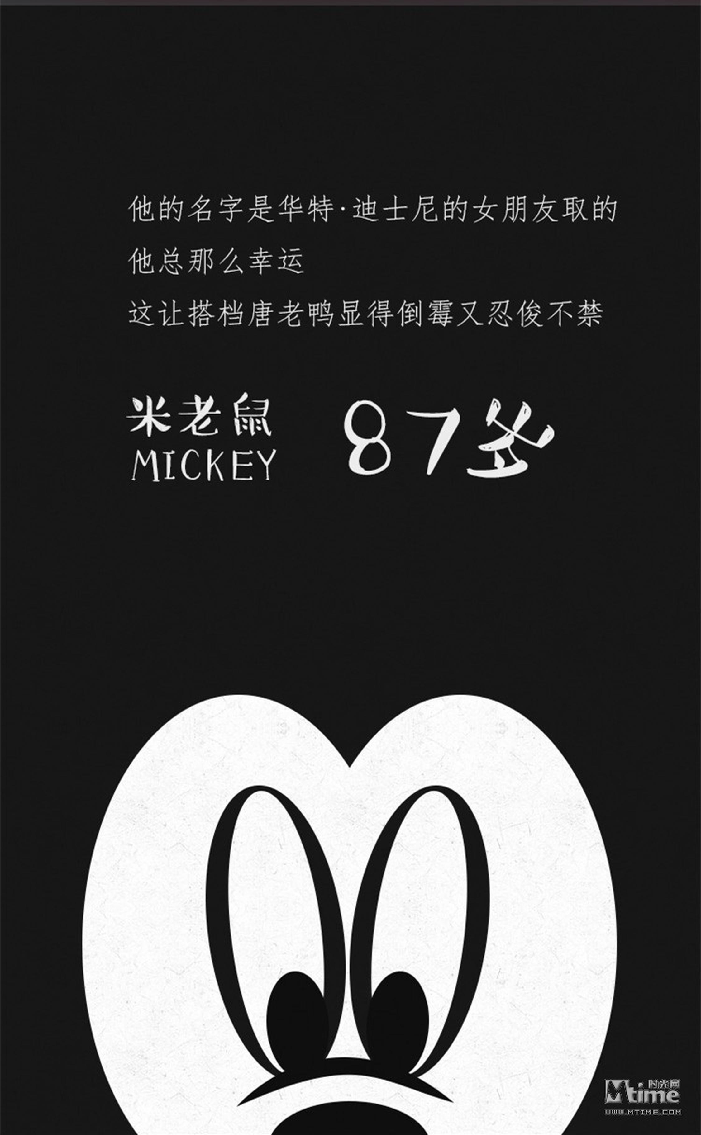【米老鼠-87岁】如果谈到动画片，《米老鼠与唐老鸭》绝对是经典中的经典，这一动画形象诞生已经87年。米老鼠是迪士尼先生的构思，又是迪士尼先生制作出来的，很多人认为米老鼠出自迪士尼之手，其实不是这样。米老鼠的最初原型是他的设计伙伴伍培?艾沃尔斯（iwerke)执笔设计的。米老鼠的形象设计出来以后，迪士尼开始用它来制作动画片。