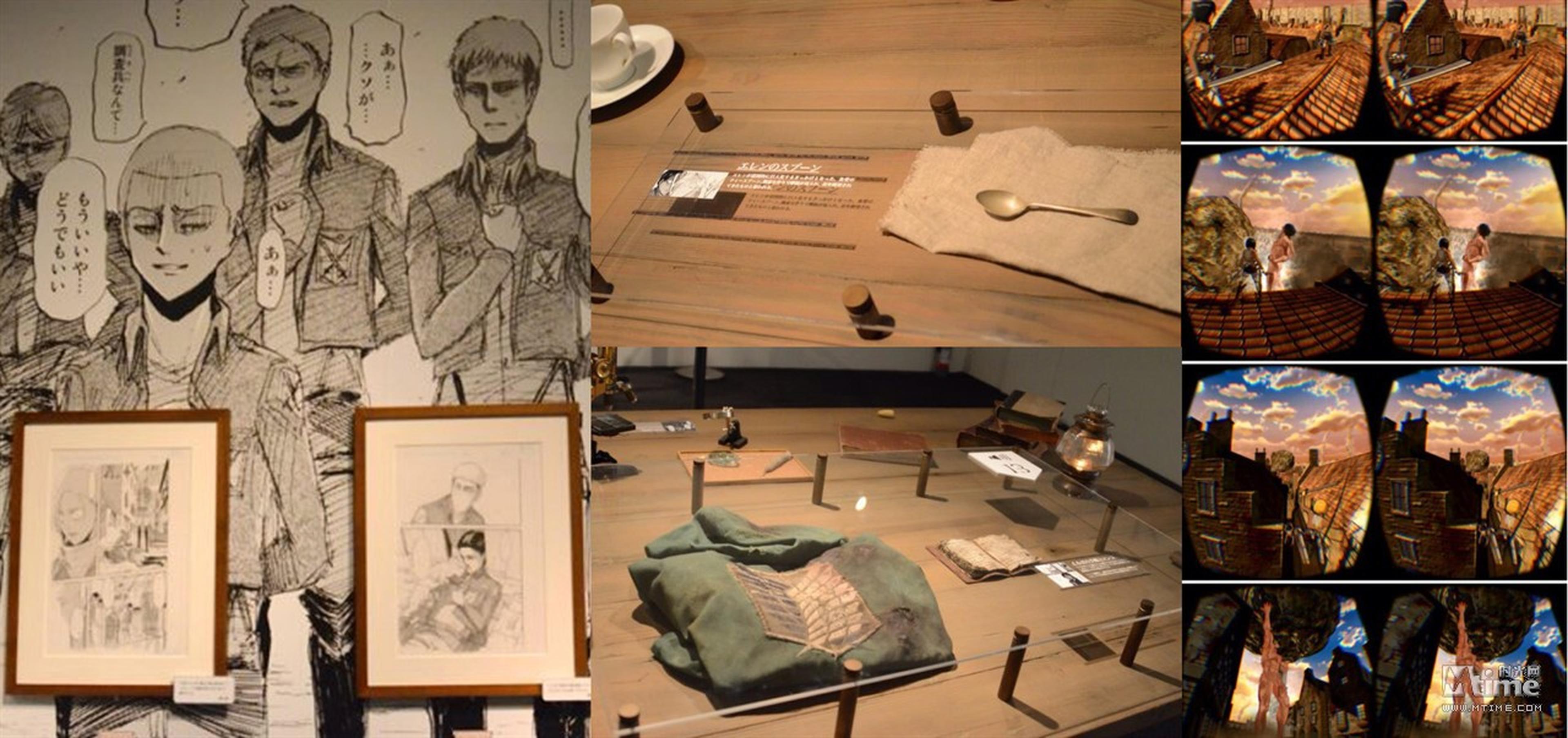 去年11月持续至今年1月份的另一场“进击的巨人”主题美术展,不仅展示了超大型巨人和作者原画,展区还呈现了三笠的围巾、艾伦的立体机动装置和和勺子等片中经典道具,营造出考古般的真实感