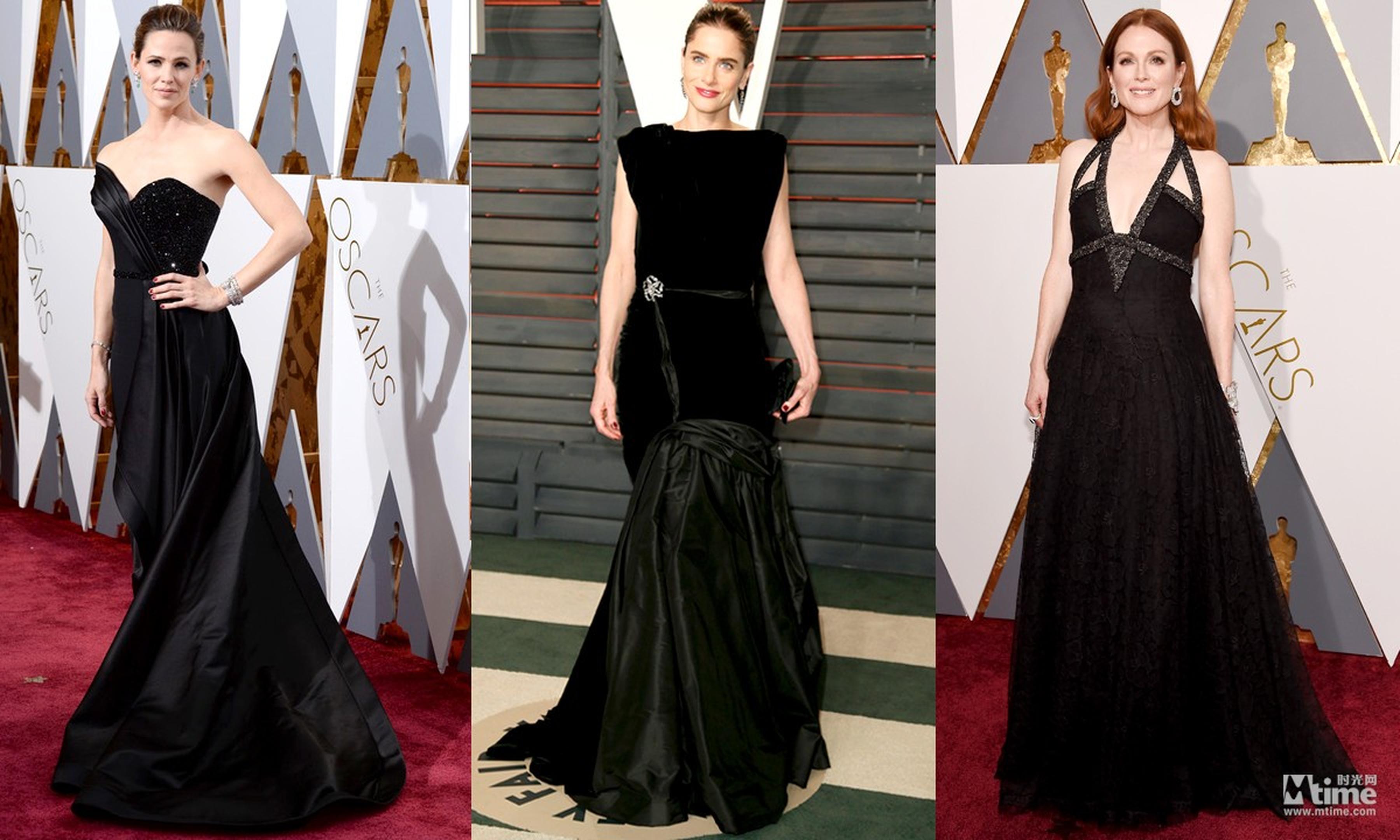 詹妮弗·加纳 in Versace / 阿曼达·皮特/ 朱利安·摩尔 in Chanel/——本次红毯最美的三款高级黑，三人都是红毯的常胜女将。