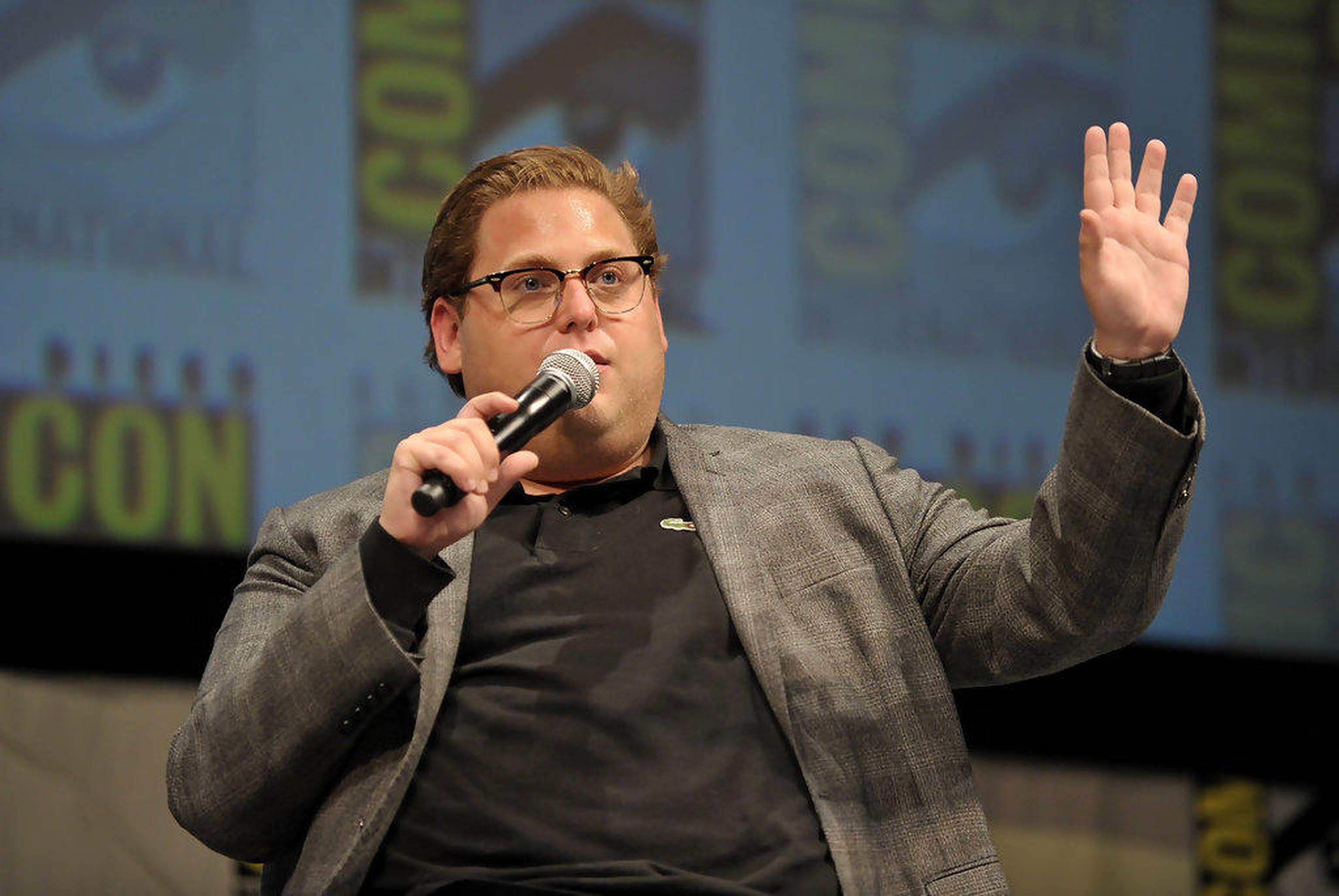2010年7月，乔纳·希尔在圣地亚哥ComicCon宣传其配音的动画影片《超级大坏蛋》，那会儿还胖着。