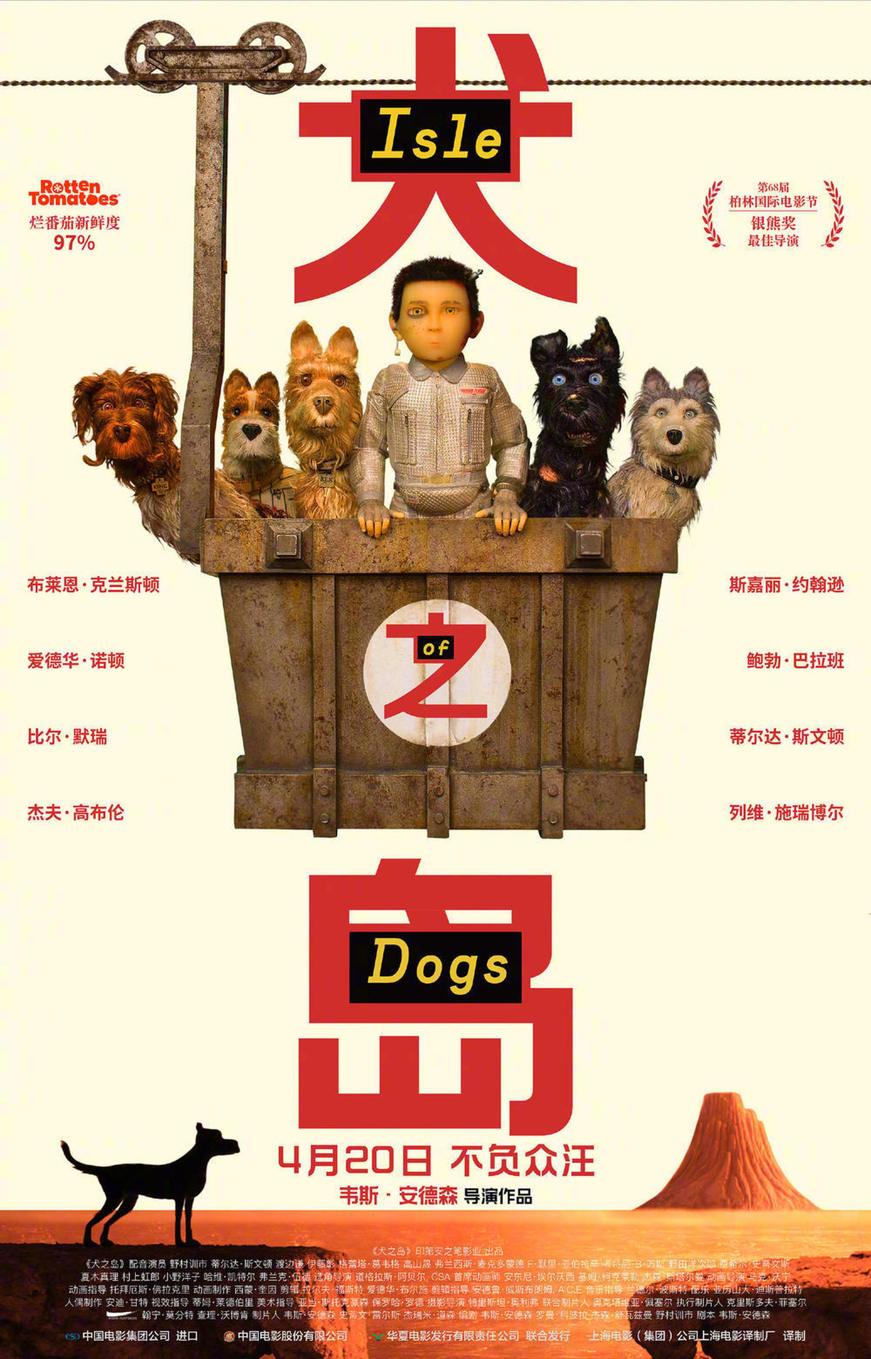 《犬之岛》2018，中国内地票房4352万，北美票房3201万美元